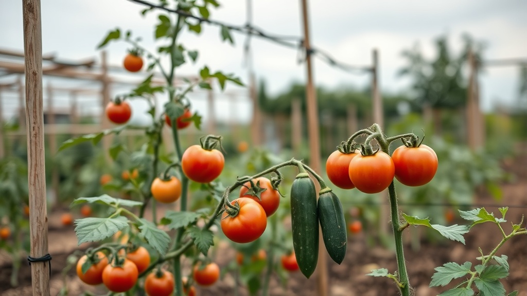 Trellis systems for raised bed tomatoes and cucumbers without tipping